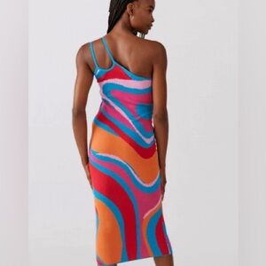 ANOTHER GIRL Knit One-Shoulder Rainbow Midi Dress XS